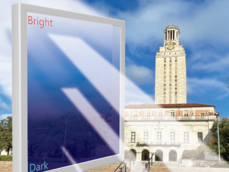 A smart window created by The University of Texas at Austin researchers that can block light or let more in
