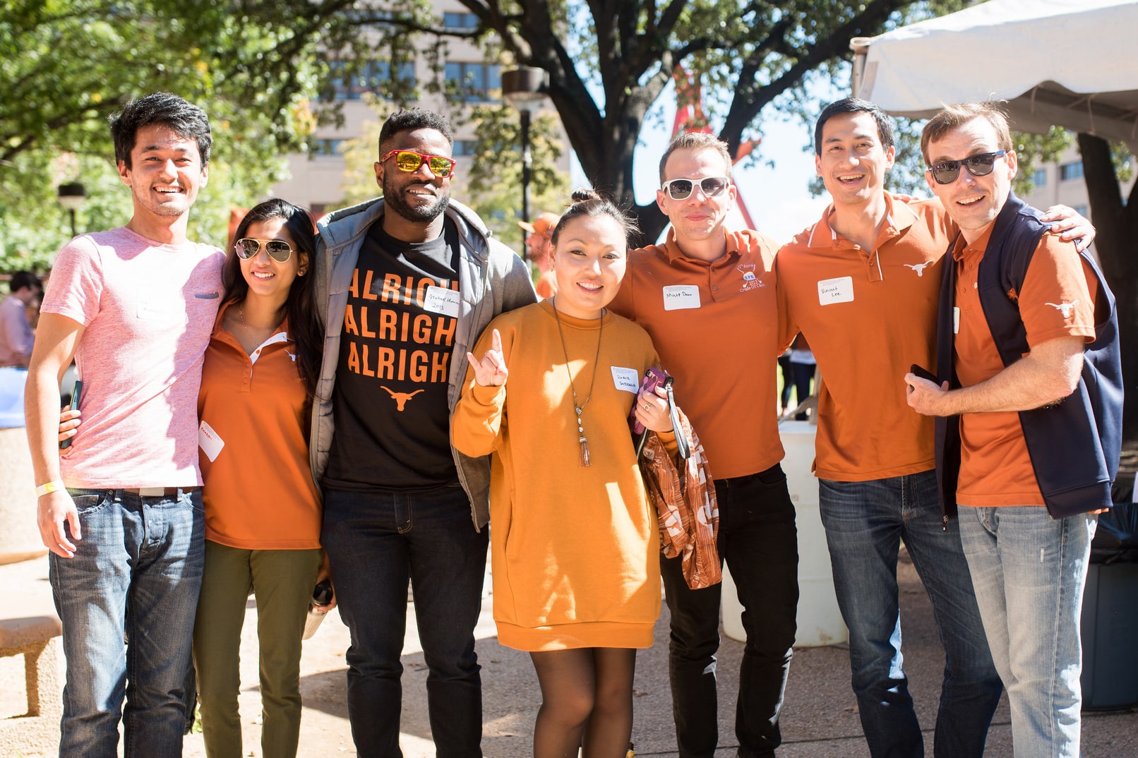 Group of Texas Engineering graduate students at tailgate event