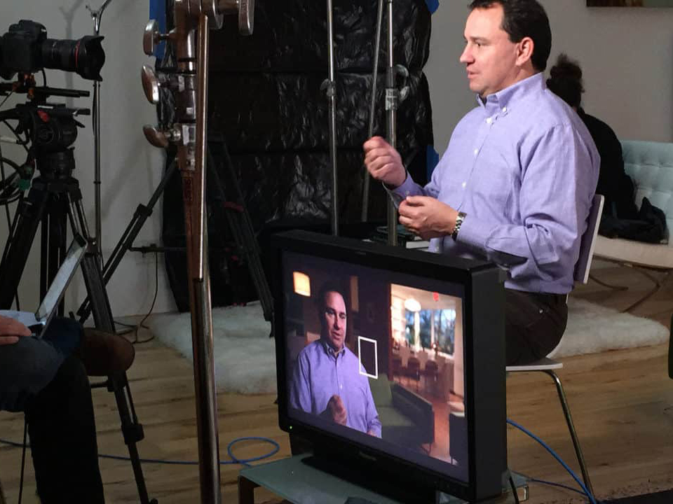 A behind-the-scenes look of Michael Webber during an interview for his PBS special.