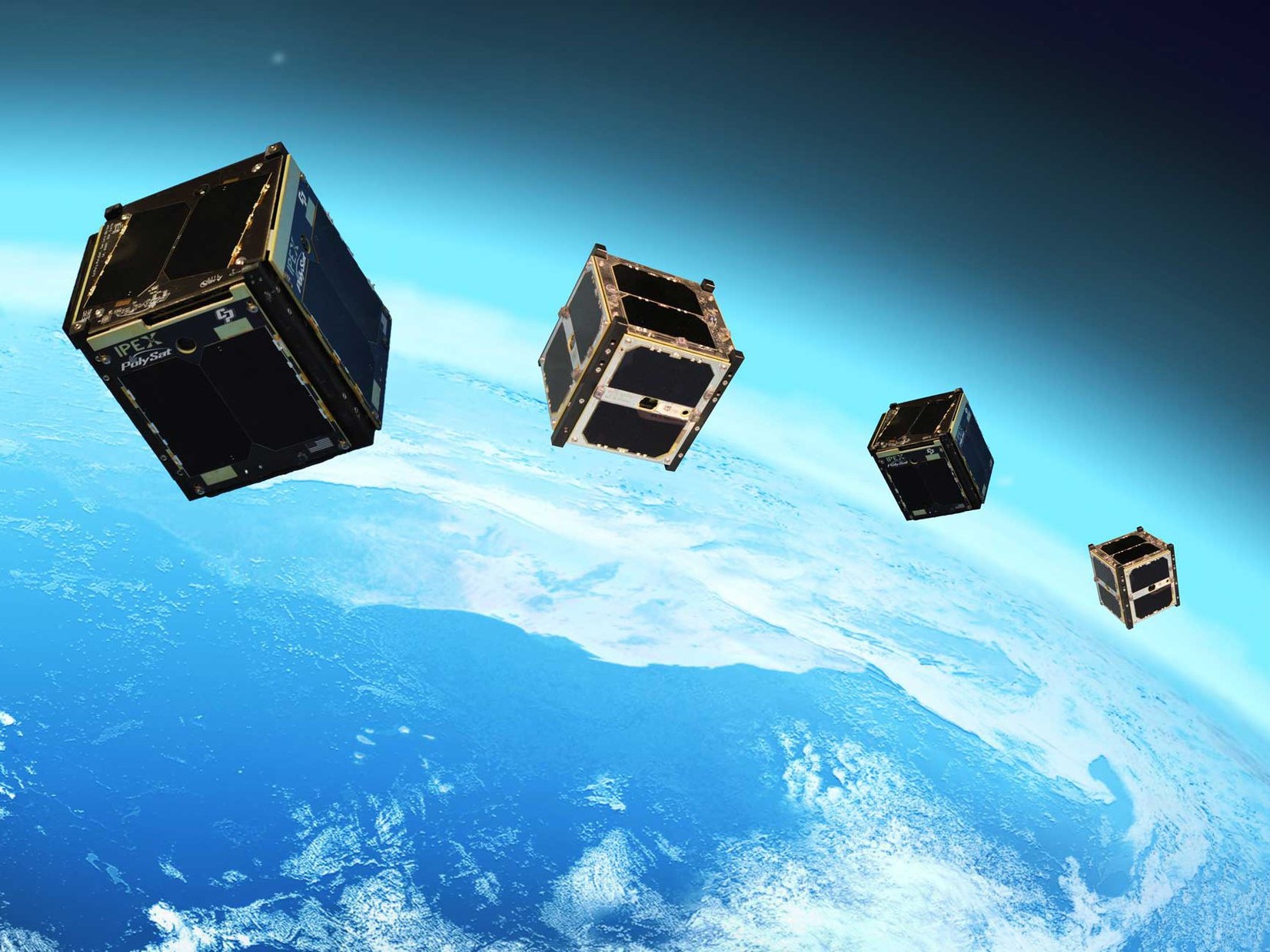 four cubed objects orbiting earth