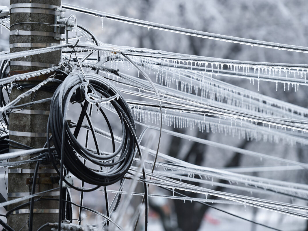 icy frozen power lines stock